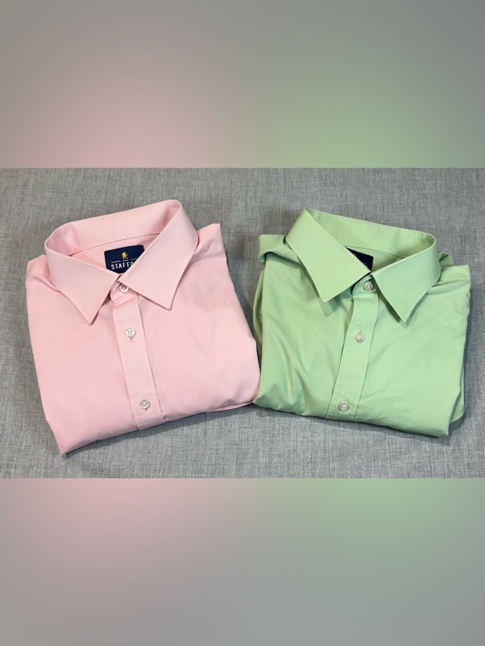 Stafford Travel Men's Dress Shirts set of 2 in Pink and Mint Green 17 1/2-34/35